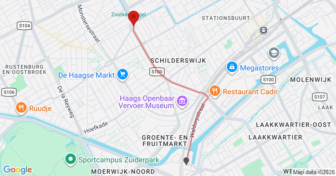 Kaart van het incident in 's-Gravenhage met de aanrijroutes van de gealarmeerde eenheden