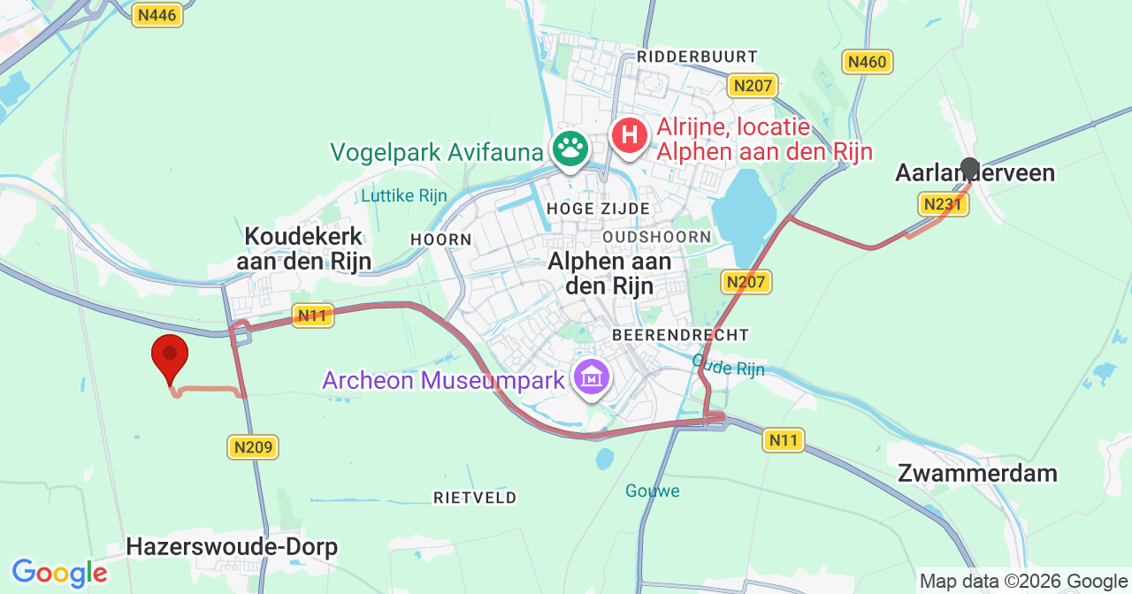 Kaart van het incident in Hazerswoude-Dorp met de aanrijroutes van de gealarmeerde eenheden