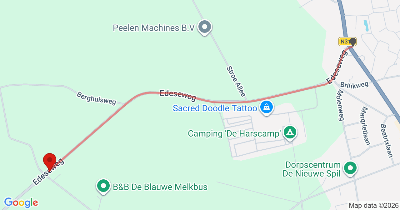 Kaart van het incident in Harskamp met de aanrijroutes van de gealarmeerde eenheden
