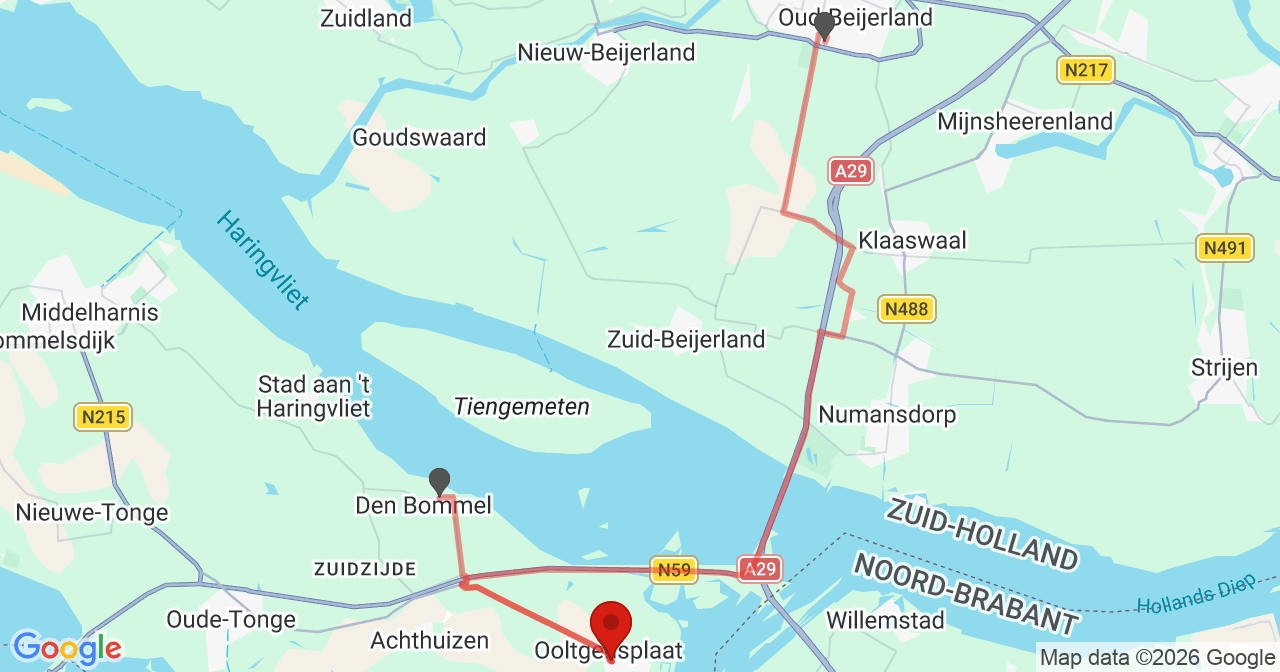 Kaart van het incident in Ooltgensplaat met de aanrijroutes van de gealarmeerde eenheden