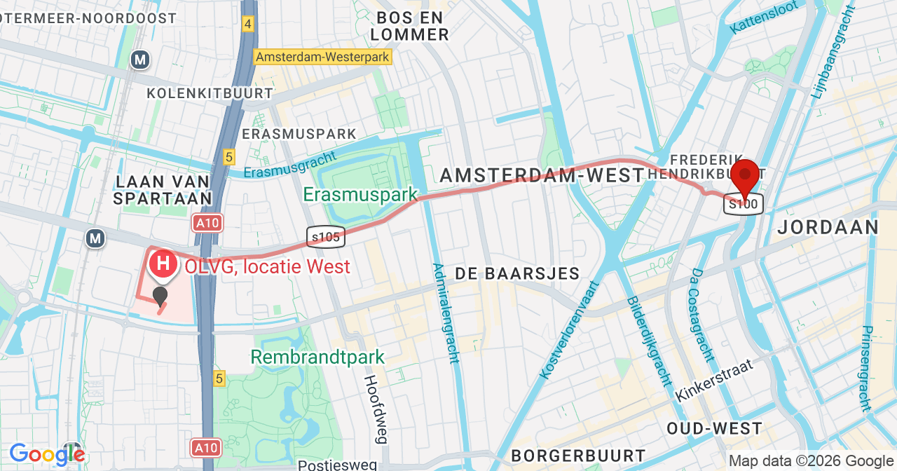 Kaart van het incident in Amsterdam met de aanrijroutes van de gealarmeerde eenheden