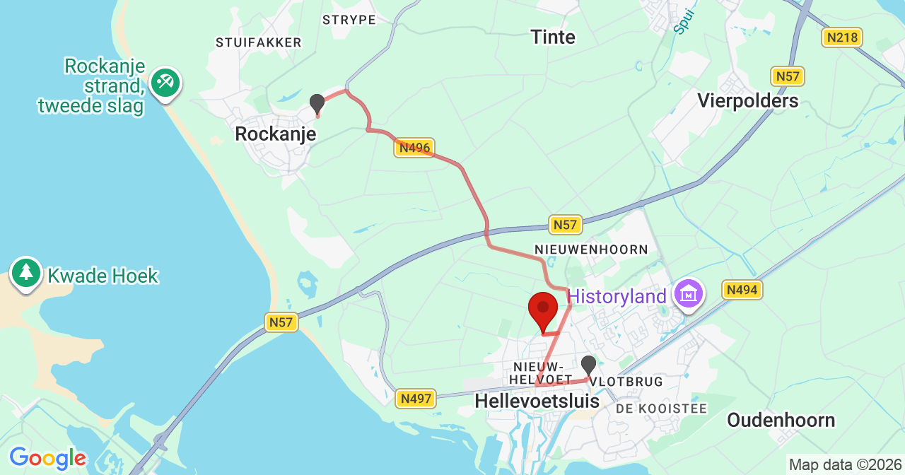 Kaart van het incident in Hellevoetsluis met de aanrijroutes van de gealarmeerde eenheden