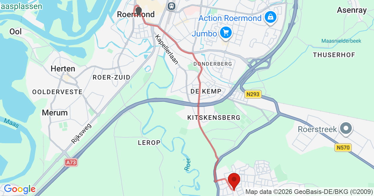 Kaart van het incident in Melick met de aanrijroutes van de gealarmeerde eenheden