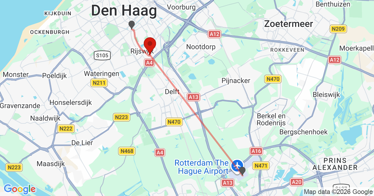 Kaart van het incident in Rijswijk met de aanrijroutes van de gealarmeerde eenheden