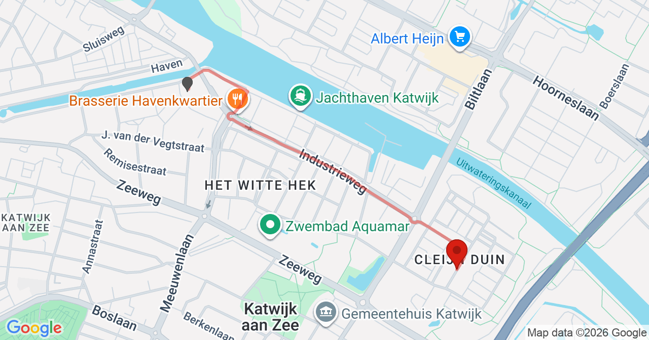 Kaart van het incident in Katwijk ZH met de aanrijroutes van de gealarmeerde eenheden