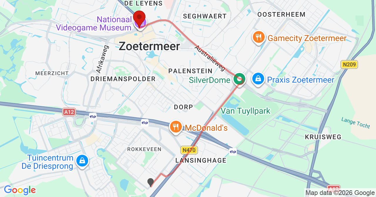 Kaart van het incident in Zoetermeer met de aanrijroutes van de gealarmeerde eenheden