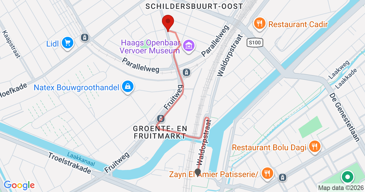 Kaart van het incident in 's-Gravenhage met de aanrijroutes van de gealarmeerde eenheden