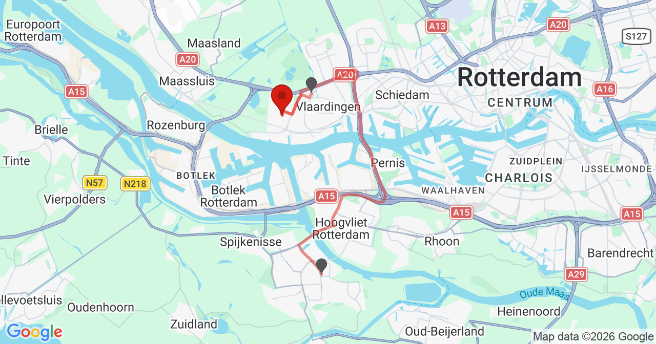 Kaart van het incident in Vlaardingen met de aanrijroutes van de gealarmeerde eenheden