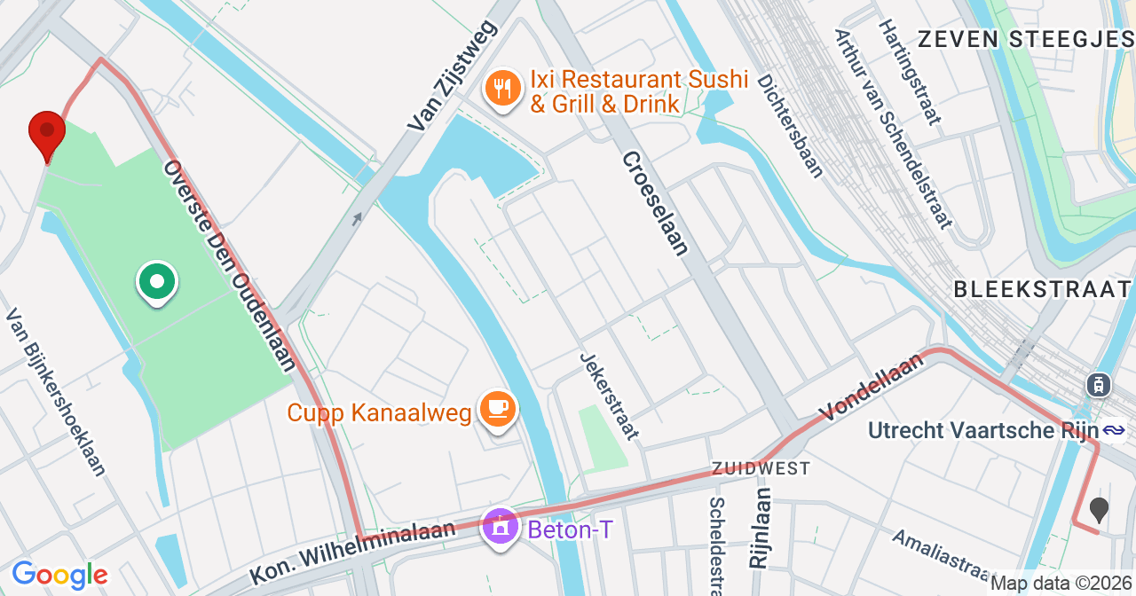 Kaart van het incident in Utrecht met de aanrijroutes van de gealarmeerde eenheden