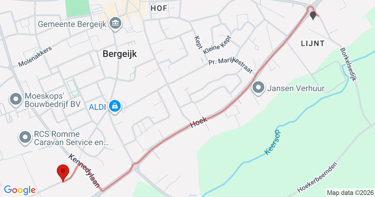 Kaart van het incident in Bergeijk met de aanrijroutes van de gealarmeerde eenheden