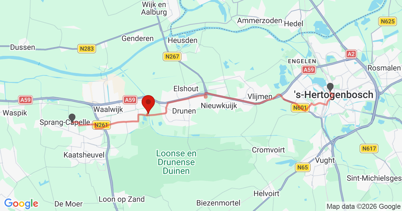 Kaart van het incident in Waalwijk met de aanrijroutes van de gealarmeerde eenheden