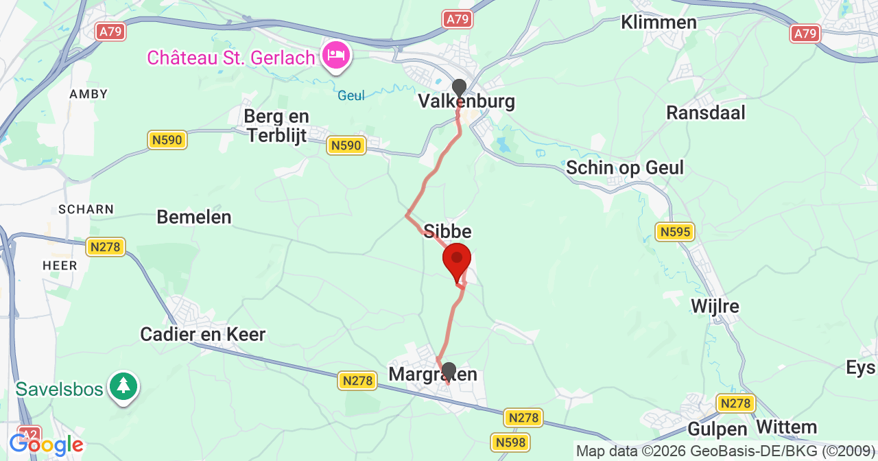 Kaart van het incident in Valkenburg met de aanrijroutes van de gealarmeerde eenheden