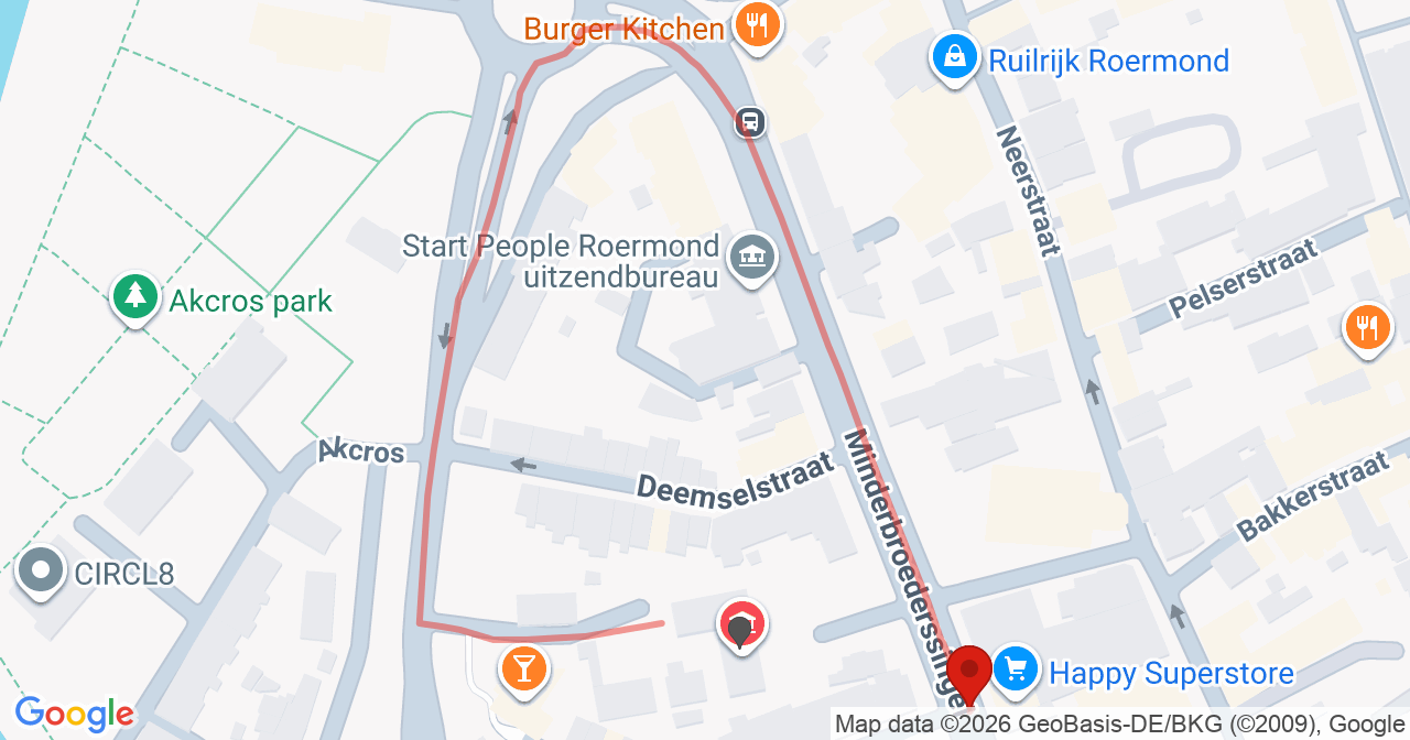 Kaart van het incident in Roermond met de aanrijroutes van de gealarmeerde eenheden
