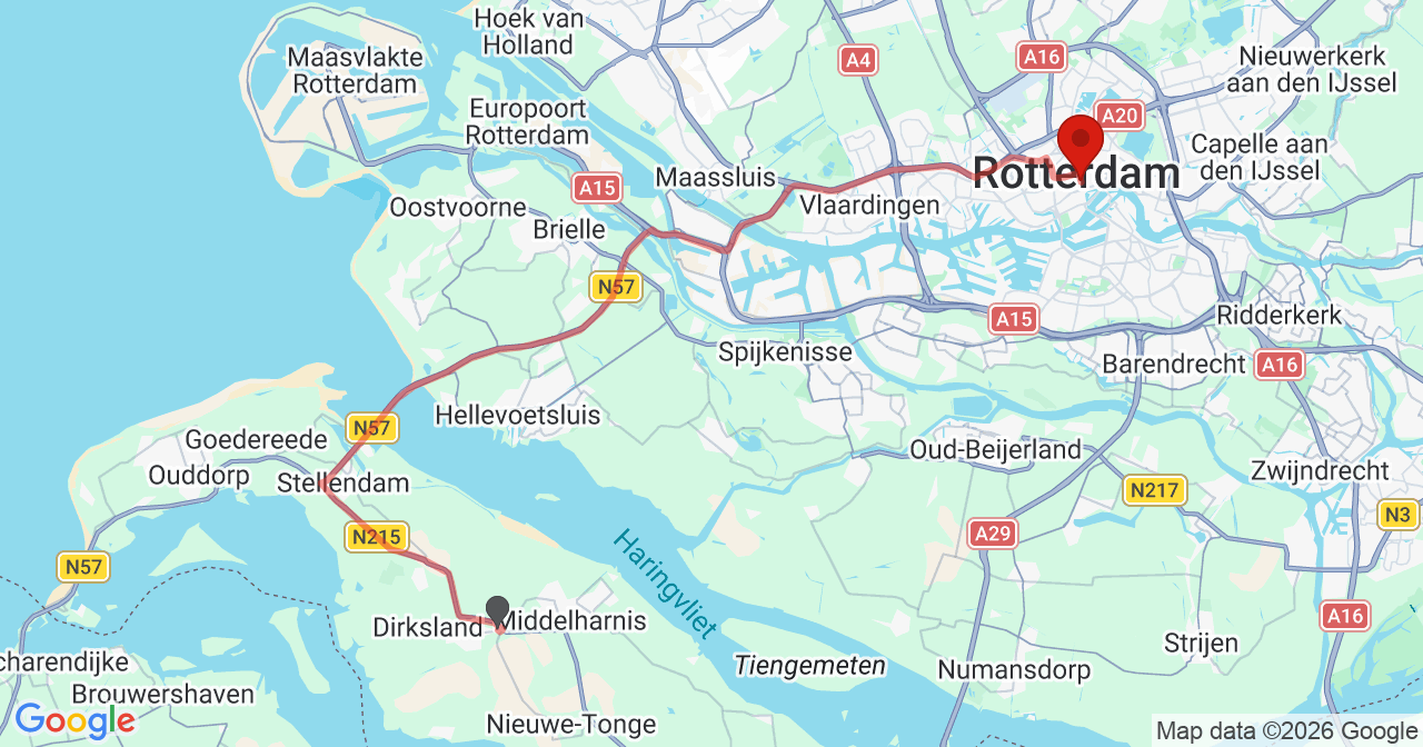 Kaart van het incident in Rotterdam met de aanrijroutes van de gealarmeerde eenheden