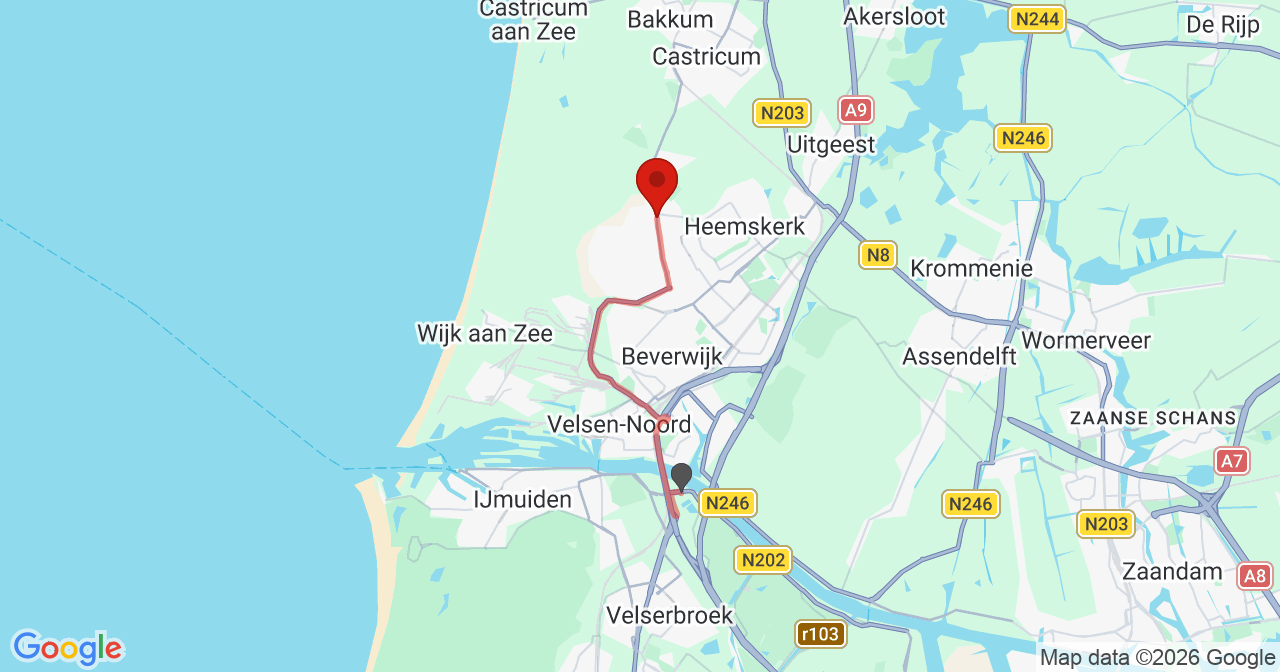 Kaart van het incident in Heemskerk met de aanrijroutes van de gealarmeerde eenheden