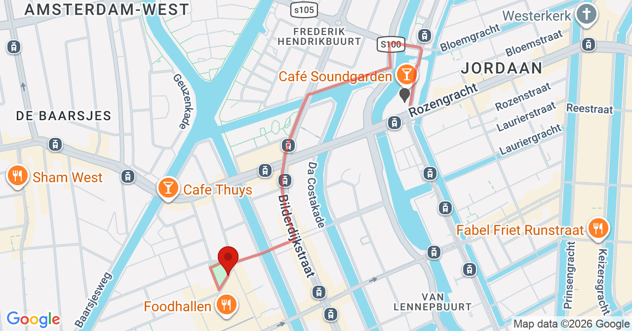 Kaart van het incident in Amsterdam met de aanrijroutes van de gealarmeerde eenheden