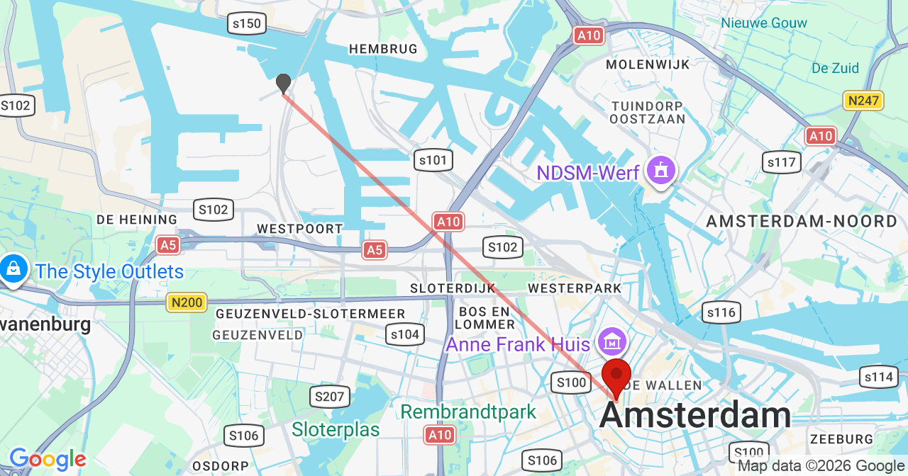 Kaart van het incident in Amsterdam met de aanrijroutes van de gealarmeerde eenheden