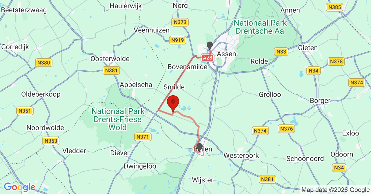 Kaart van het incident in Oranje met de aanrijroutes van de gealarmeerde eenheden