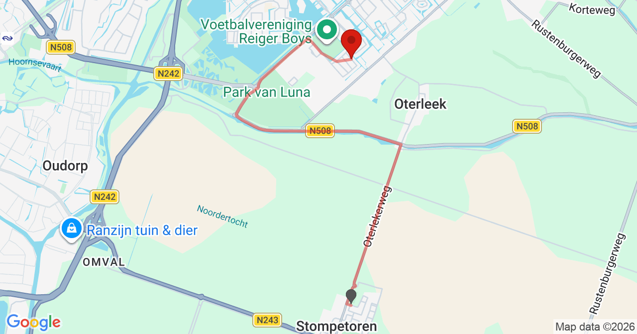 Kaart van het incident in Heerhugowaard met de aanrijroutes van de gealarmeerde eenheden