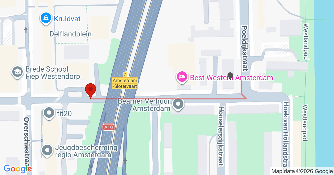 Kaart van het incident in Amsterdam met de aanrijroutes van de gealarmeerde eenheden