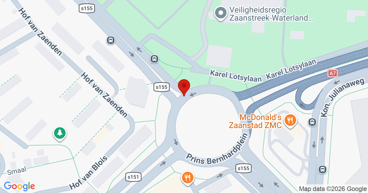 Kaart van het incident in Zaandam met de aanrijroutes van de gealarmeerde eenheden