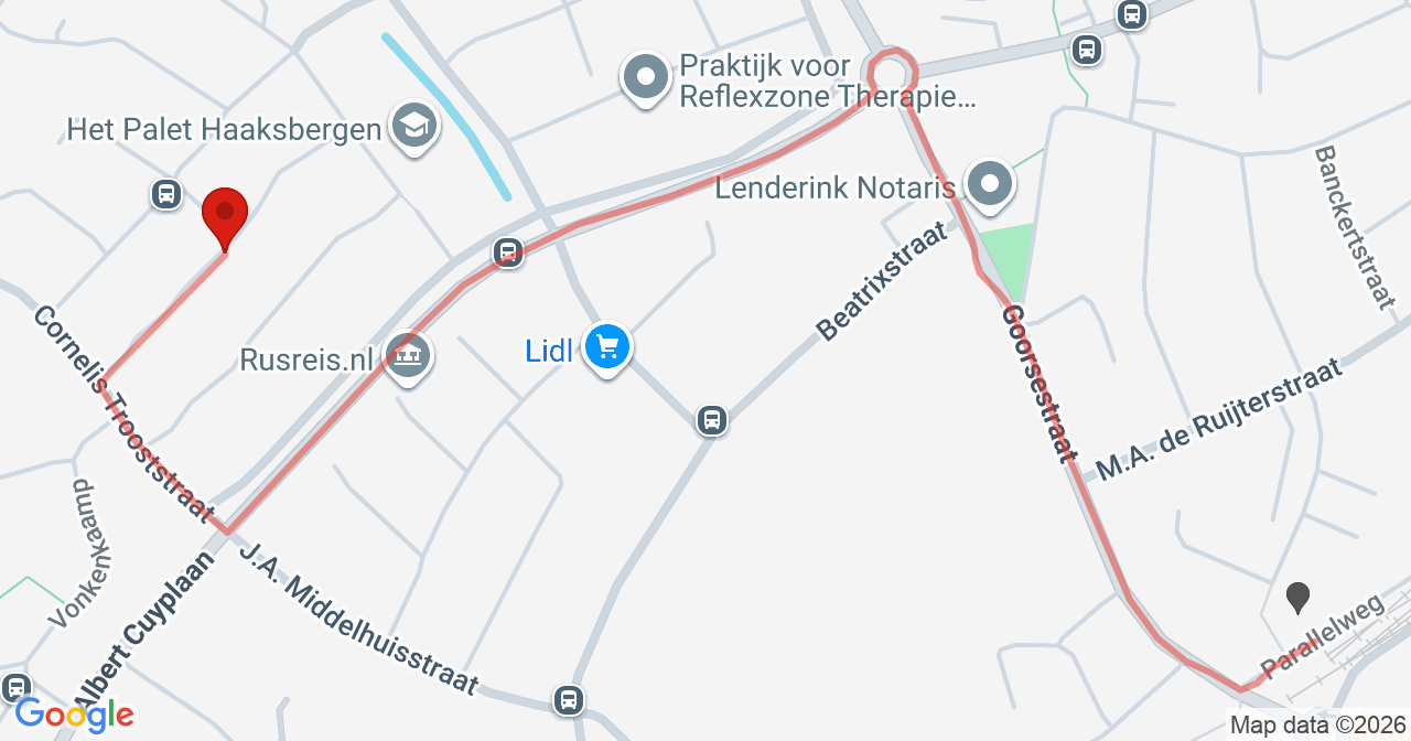 Kaart van het incident in Haaksbergen met de aanrijroutes van de gealarmeerde eenheden
