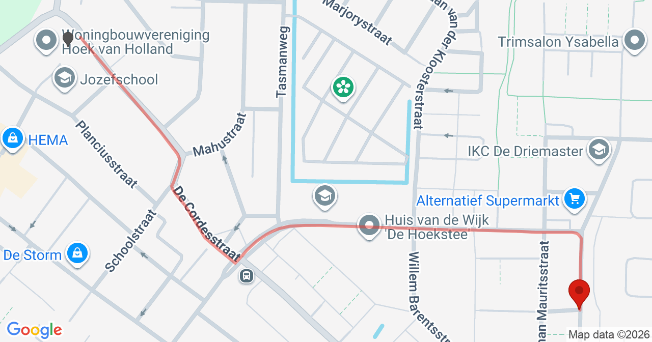 Kaart van het incident in Hoek met de aanrijroutes van de gealarmeerde eenheden