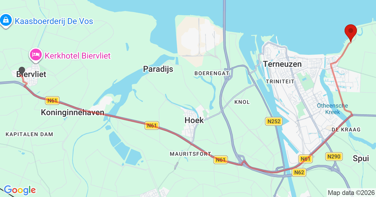 Kaart van het incident in Terneuzen met de aanrijroutes van de gealarmeerde eenheden