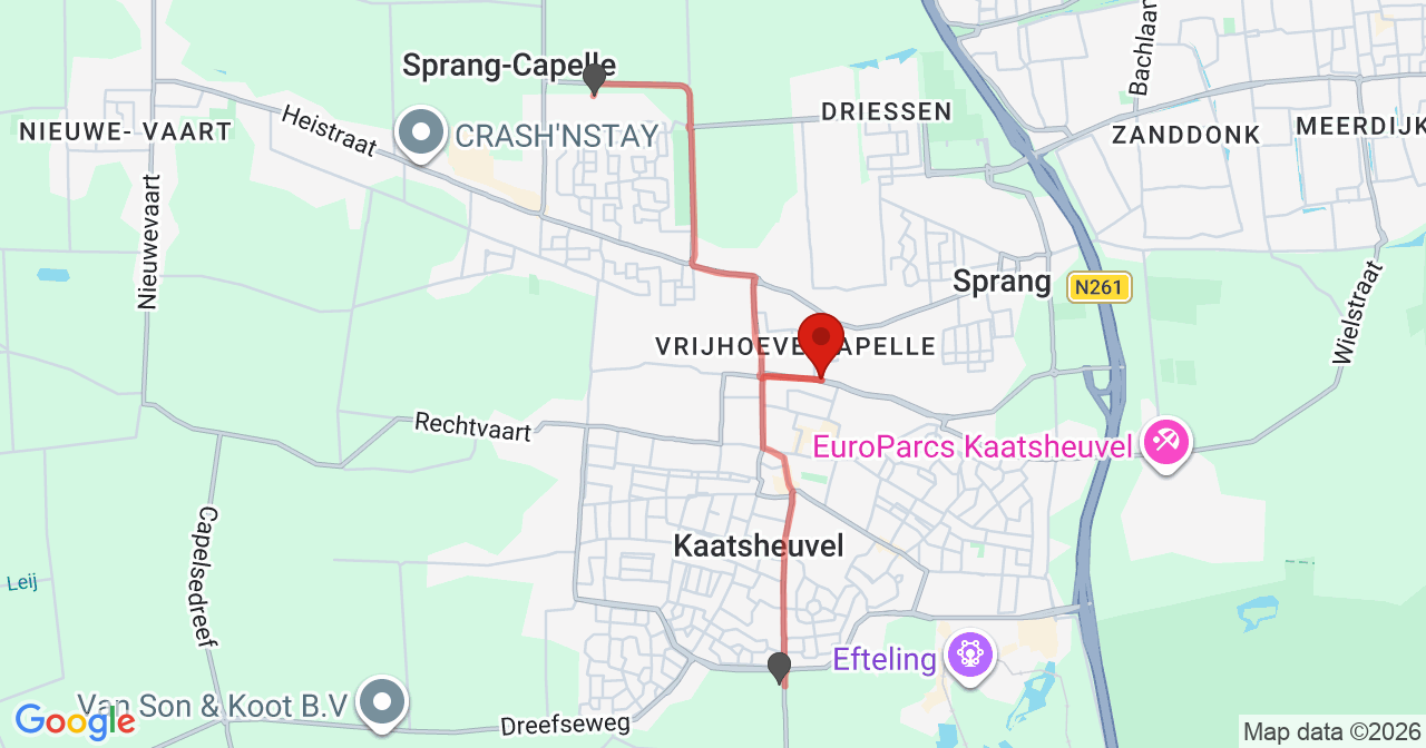 Kaart van het incident in Kaatsheuvel met de aanrijroutes van de gealarmeerde eenheden