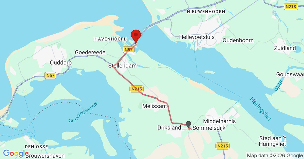 Kaart van het incident in Stellendam met de aanrijroutes van de gealarmeerde eenheden