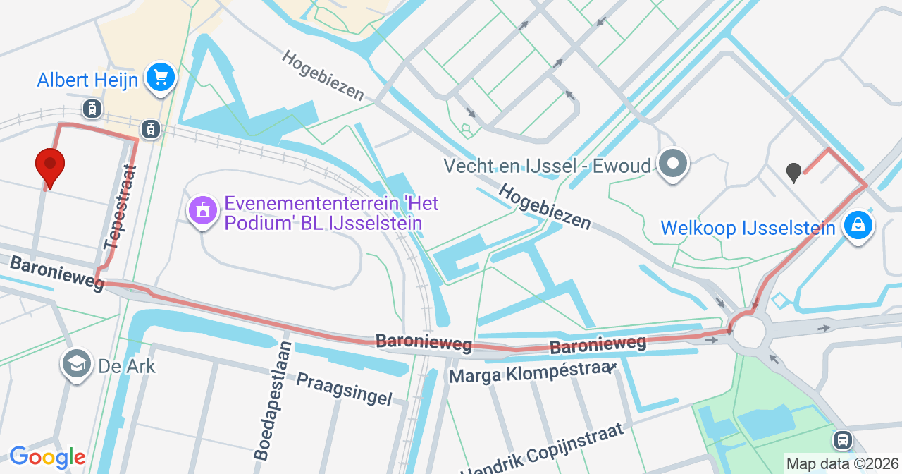 Kaart van het incident in IJsselstein met de aanrijroutes van de gealarmeerde eenheden