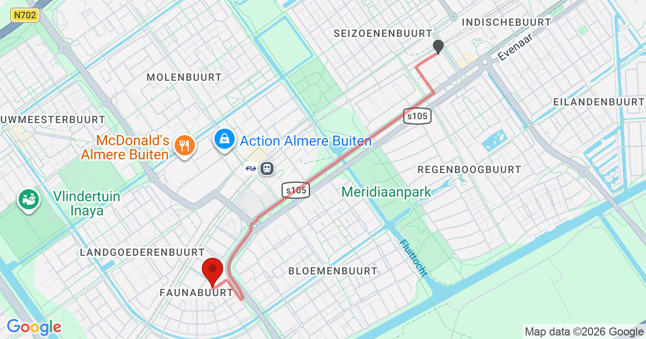 Kaart van het incident in Almere met de aanrijroutes van de gealarmeerde eenheden