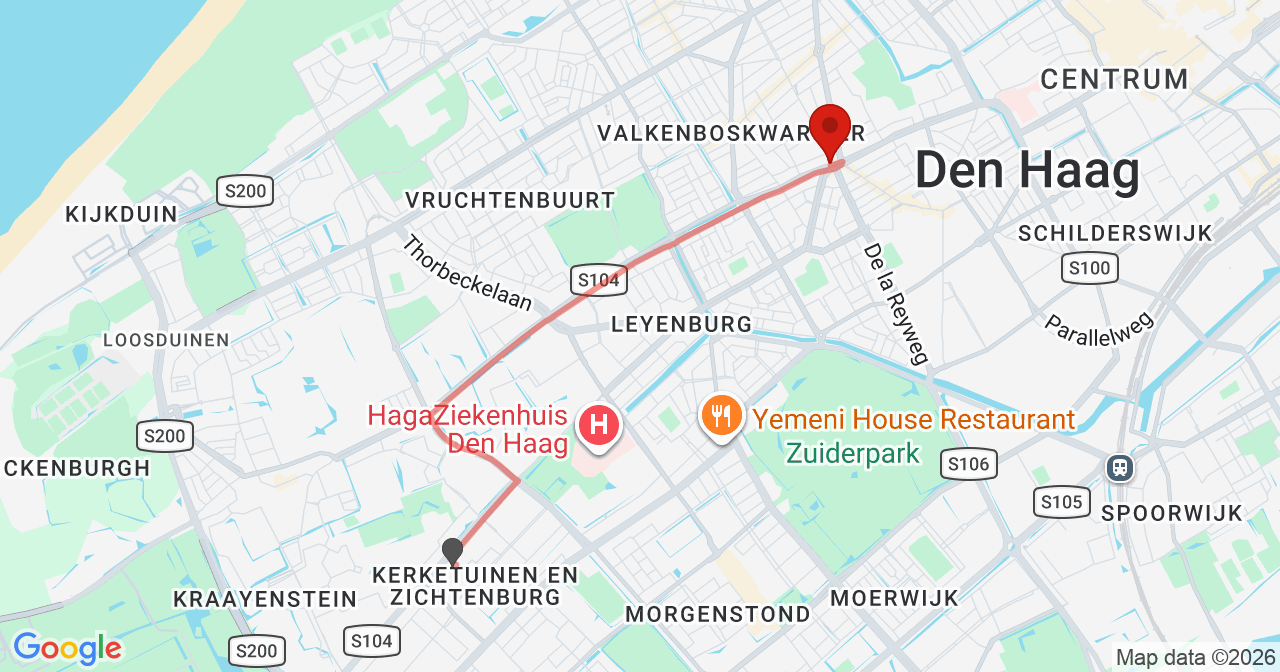Kaart van het incident in 's-Gravenhage met de aanrijroutes van de gealarmeerde eenheden