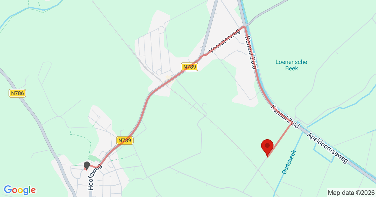 Kaart van het incident in Loenen met de aanrijroutes van de gealarmeerde eenheden