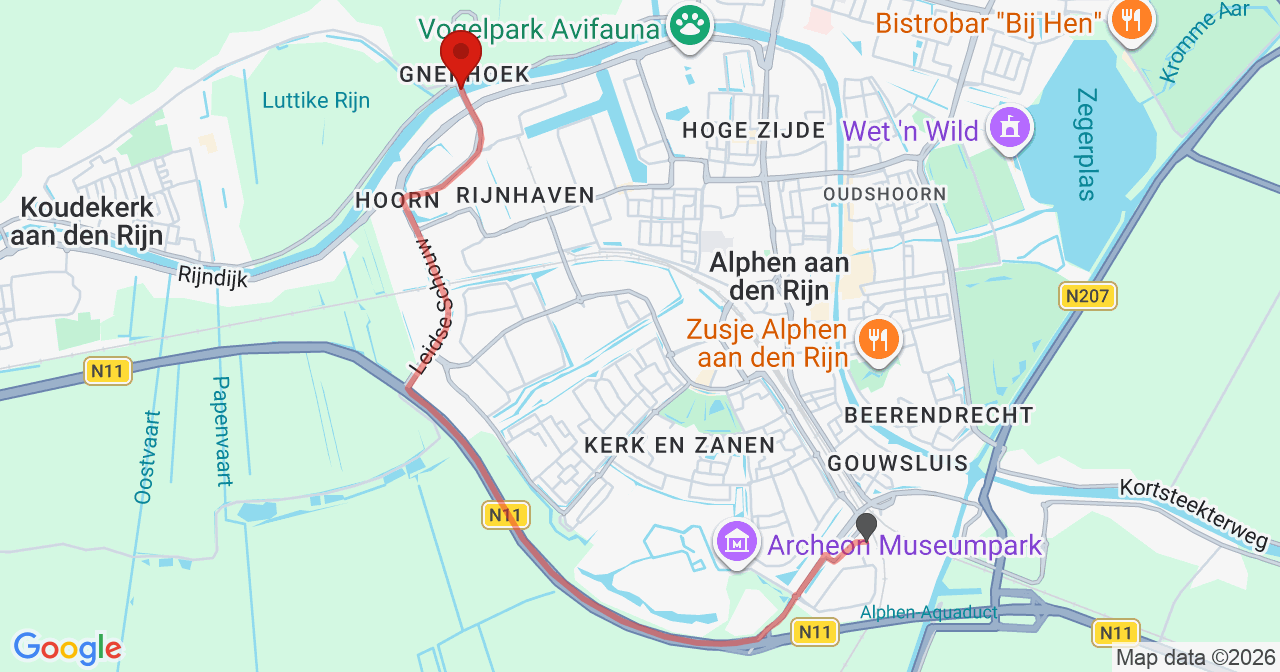Kaart van het incident in Alphen aan den Rijn met de aanrijroutes van de gealarmeerde eenheden