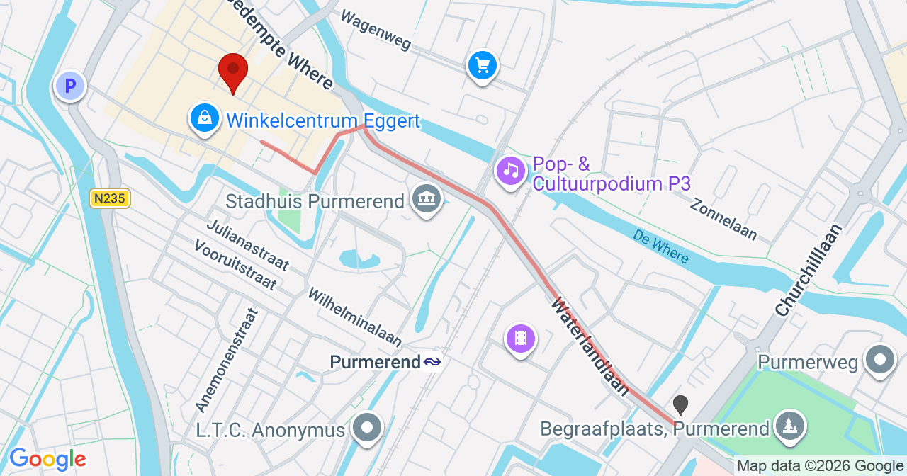 Kaart van het incident in Purmerend met de aanrijroutes van de gealarmeerde eenheden