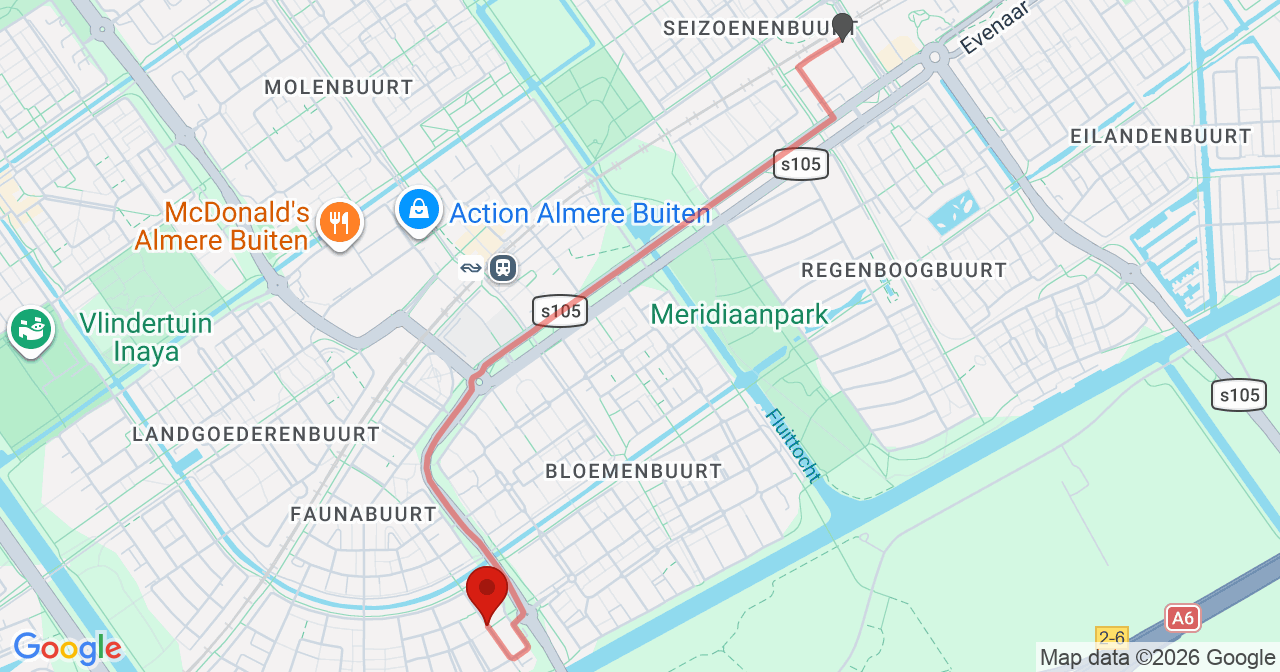 Kaart van het incident in Almere met de aanrijroutes van de gealarmeerde eenheden