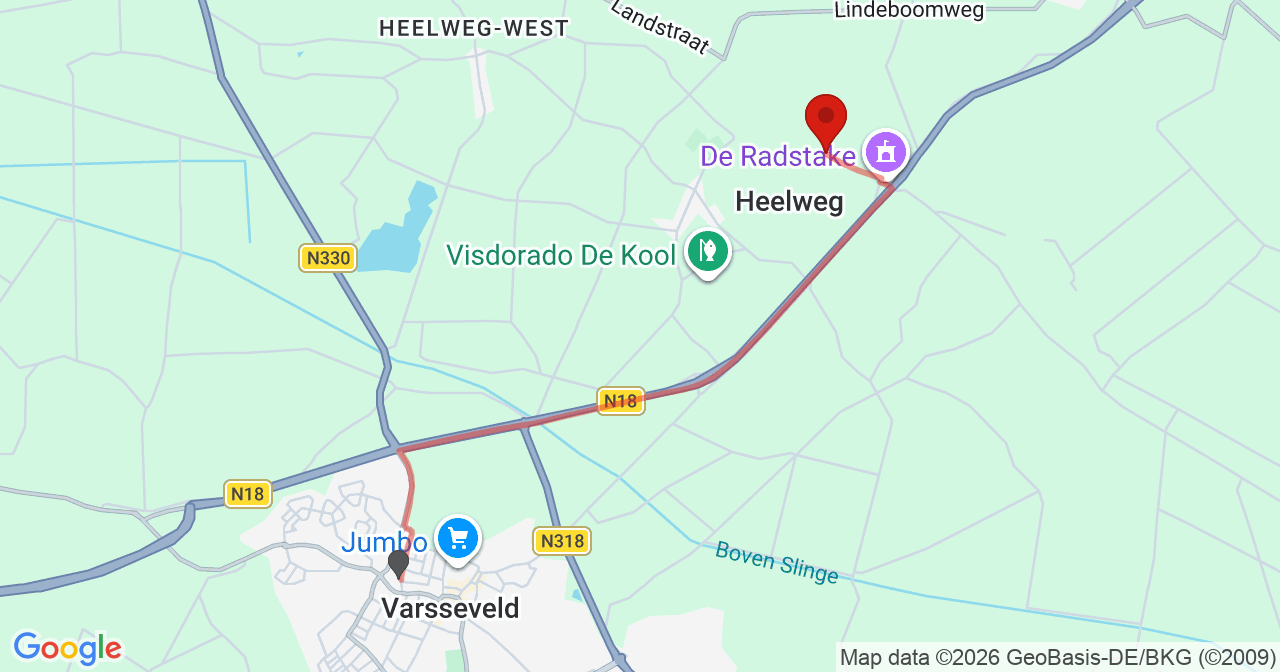 Kaart van het incident in Heelweg met de aanrijroutes van de gealarmeerde eenheden