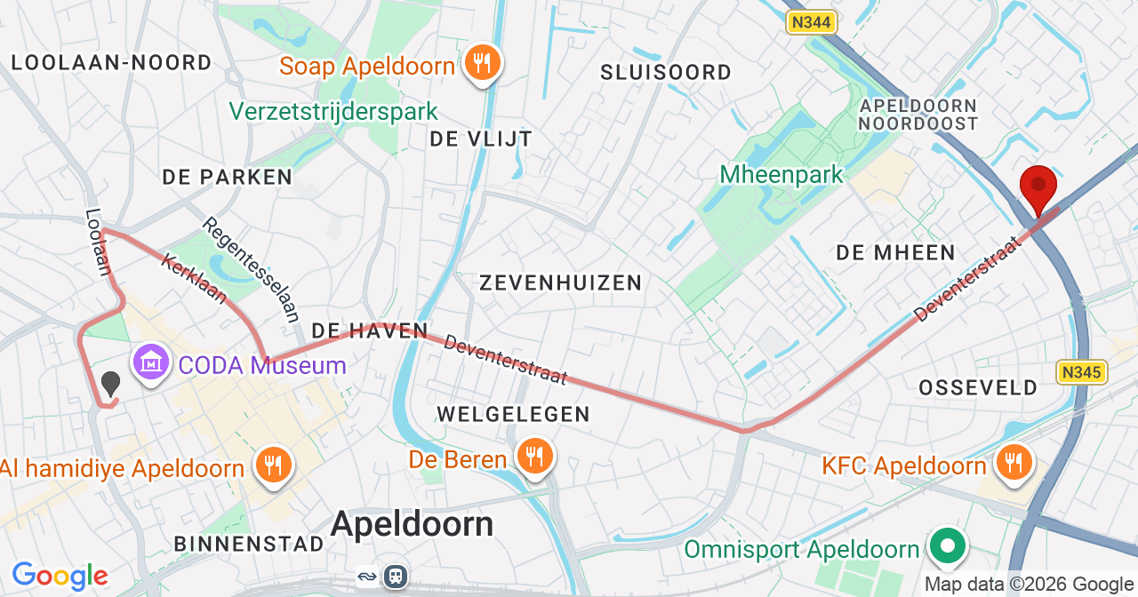 Kaart van het incident in Apeldoorn met de aanrijroutes van de gealarmeerde eenheden