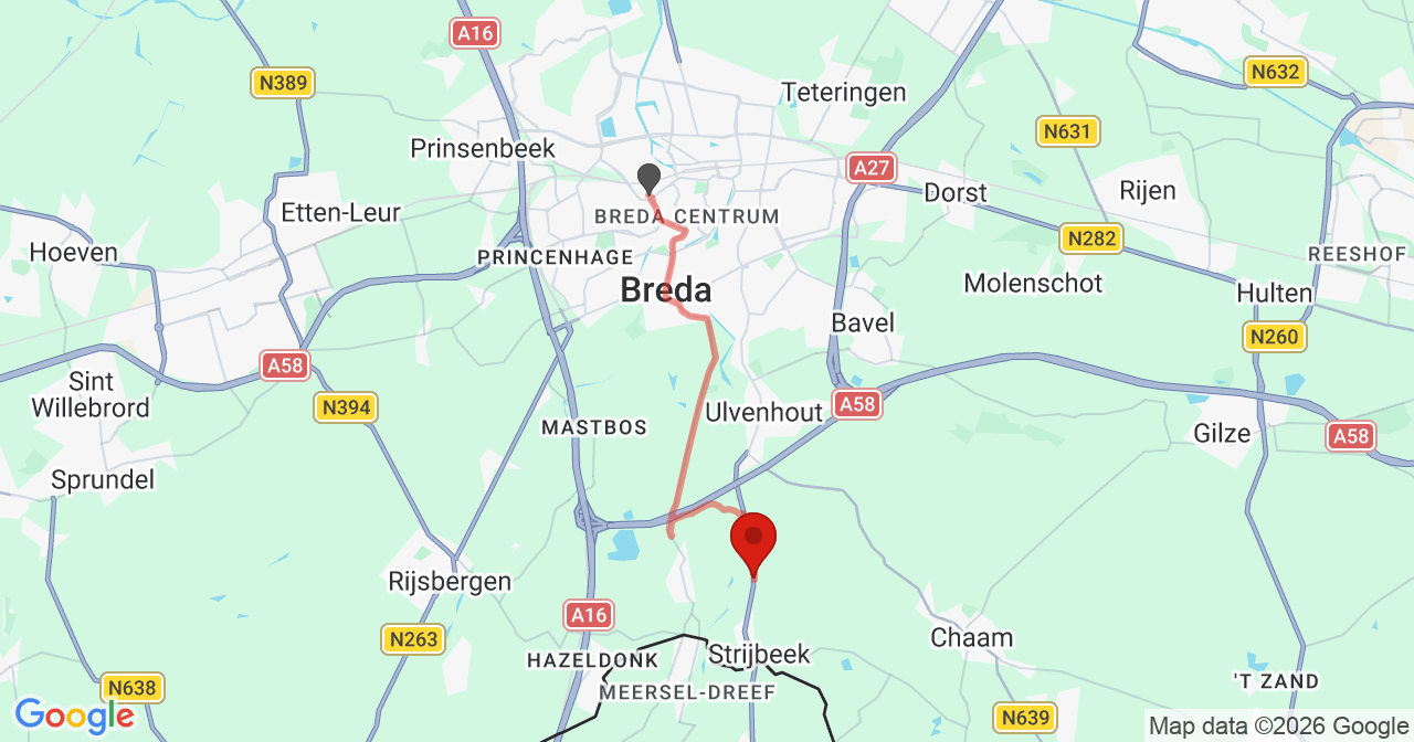 Kaart van het incident in Strijbeek met de aanrijroutes van de gealarmeerde eenheden