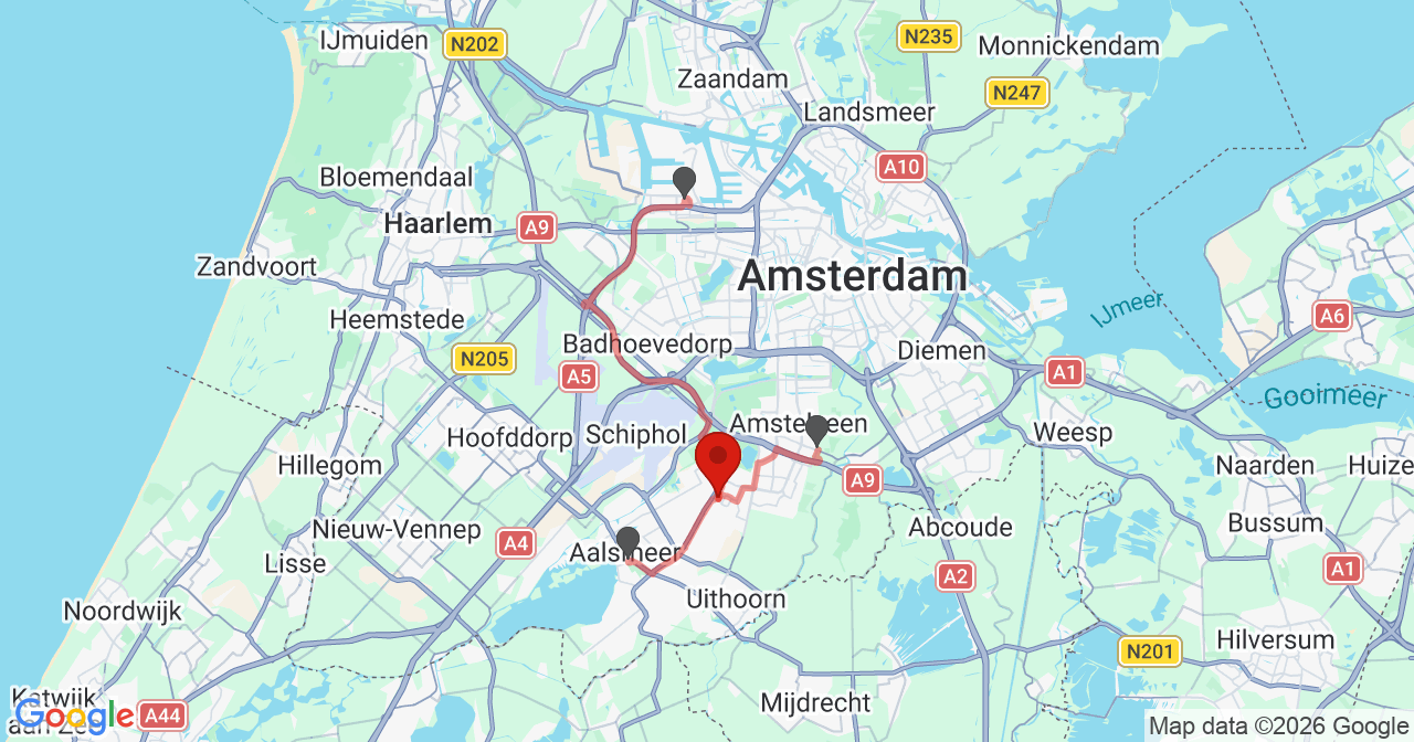 Kaart van het incident in Amstelveen met de aanrijroutes van de gealarmeerde eenheden