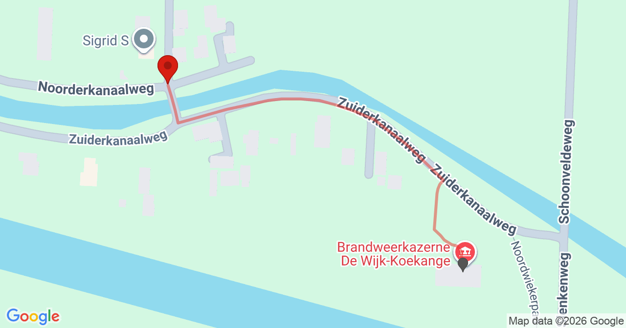 Kaart van het incident in Koekange met de aanrijroutes van de gealarmeerde eenheden