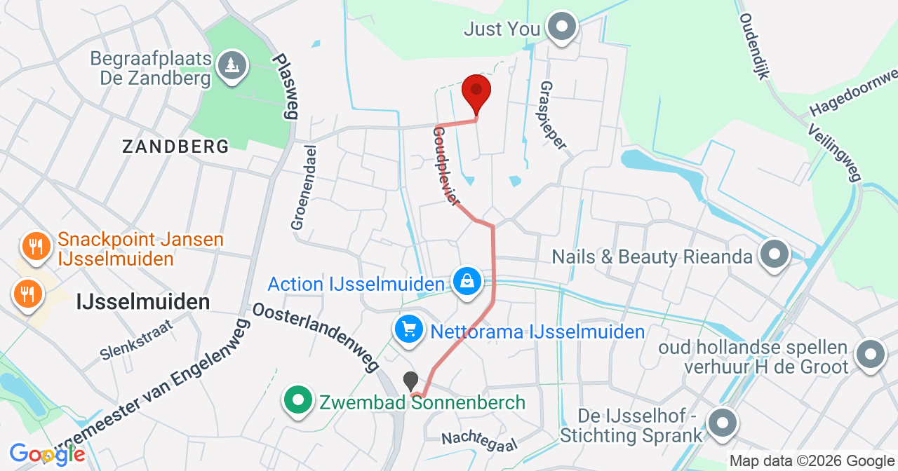 Kaart van het incident in IJsselmuiden met de aanrijroutes van de gealarmeerde eenheden