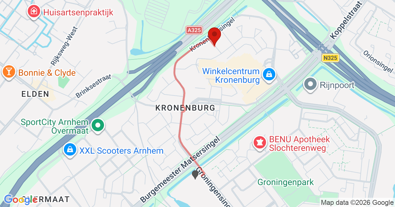 Kaart van het incident in Arnhem met de aanrijroutes van de gealarmeerde eenheden