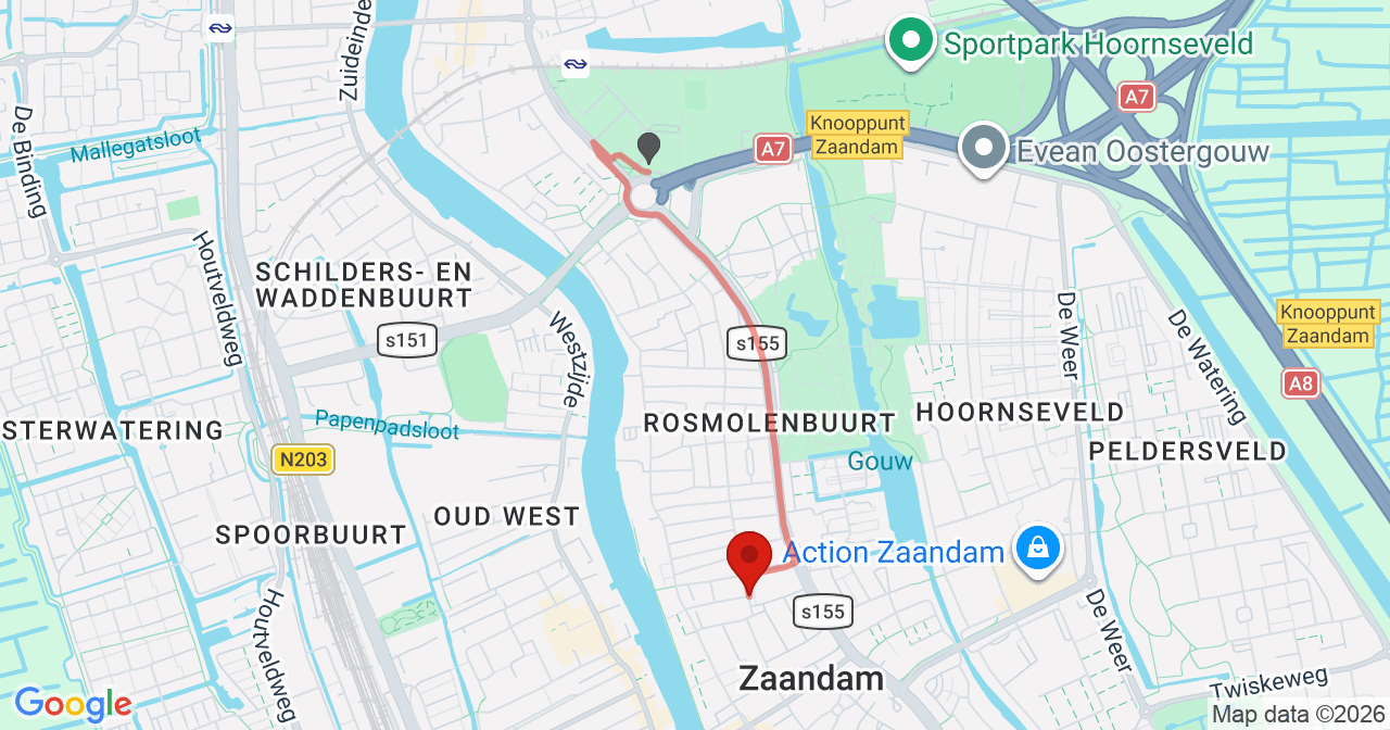 Kaart van het incident in Zaandam met de aanrijroutes van de gealarmeerde eenheden