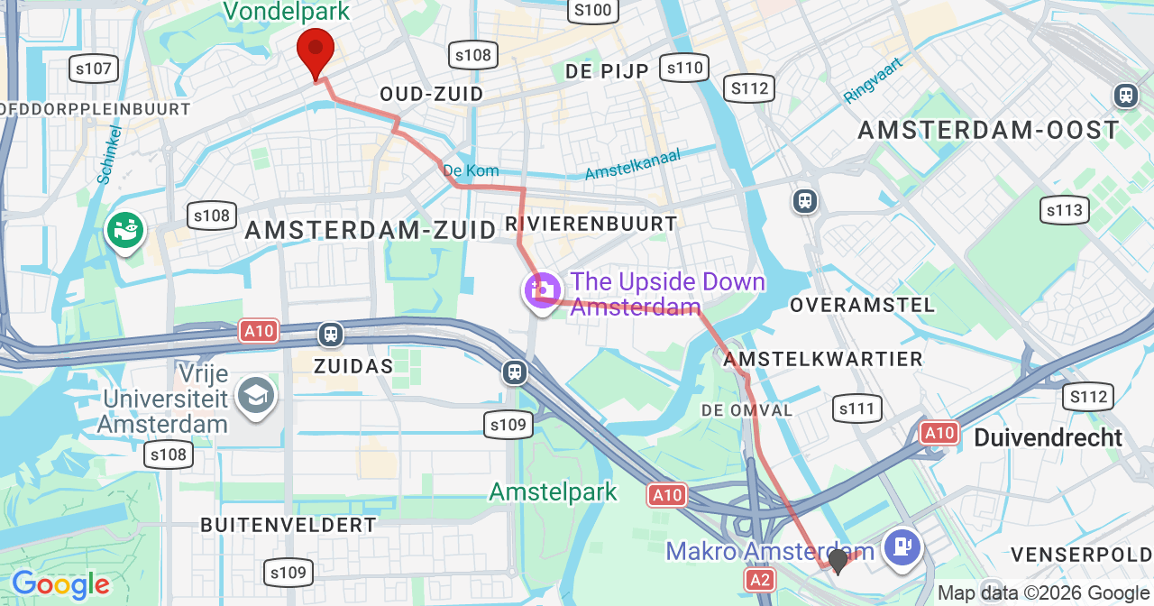 Kaart van het incident in Amsterdam met de aanrijroutes van de gealarmeerde eenheden