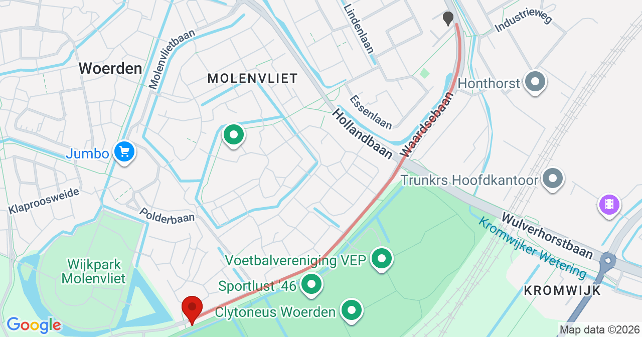 Kaart van het incident in Woerden met de aanrijroutes van de gealarmeerde eenheden