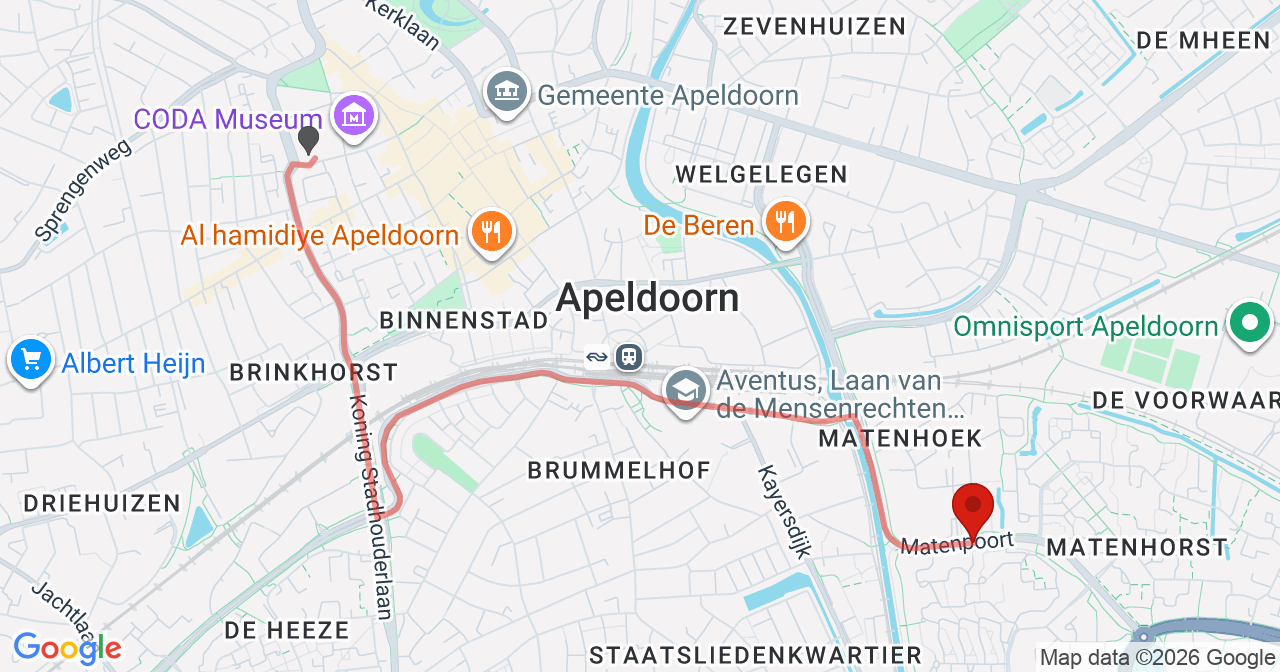Kaart van het incident in Apeldoorn met de aanrijroutes van de gealarmeerde eenheden