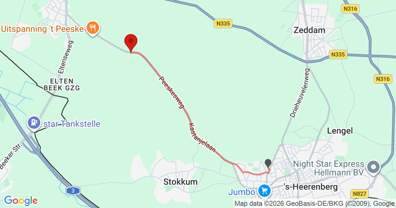 Kaart van het incident in Montferland met de aanrijroutes van de gealarmeerde eenheden