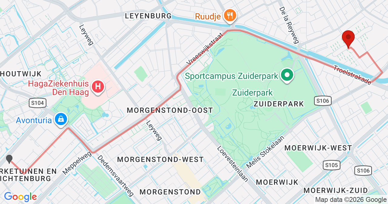 Kaart van het incident in 's-Gravenhage met de aanrijroutes van de gealarmeerde eenheden